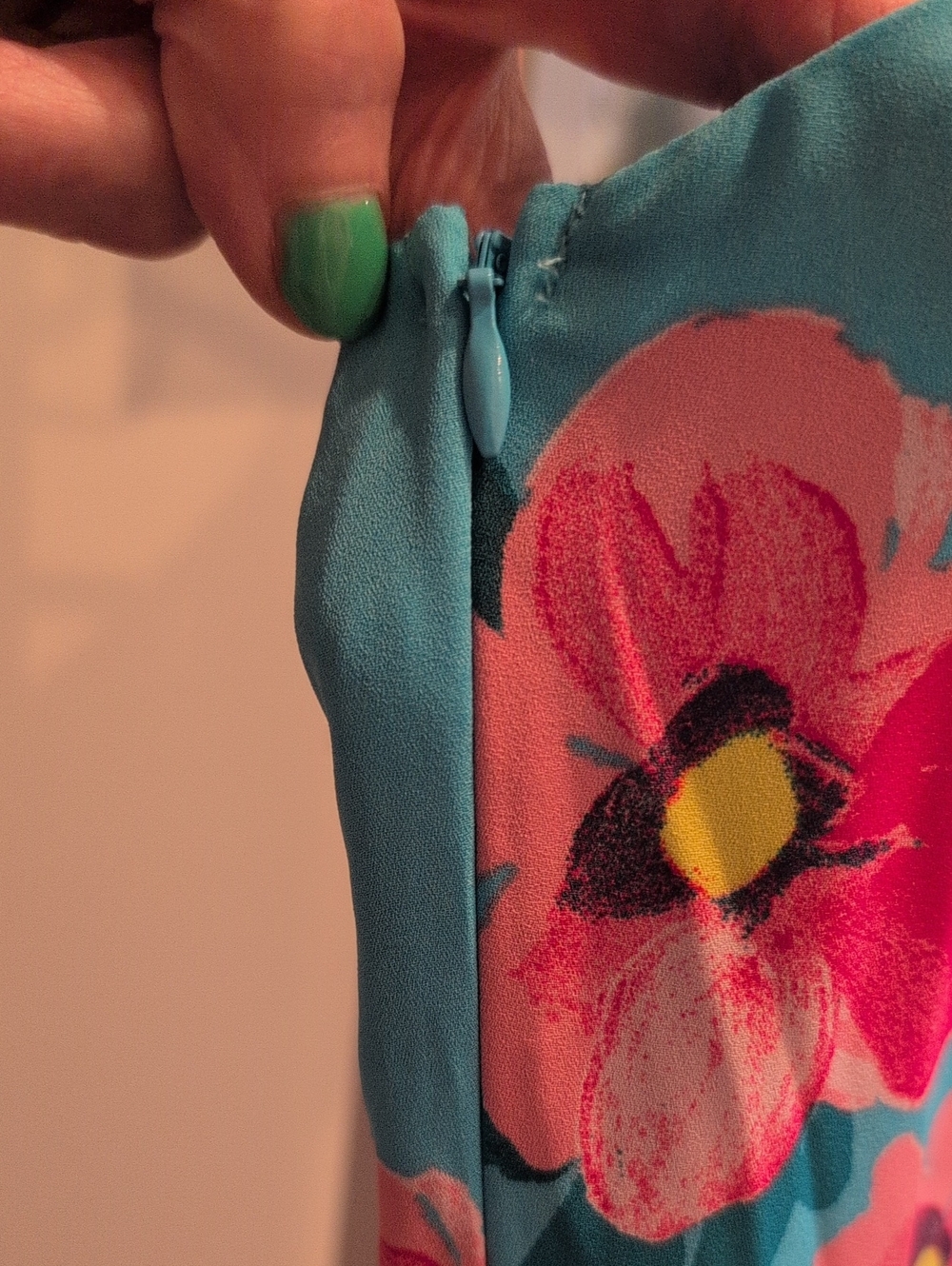 Turquoise One-Shoulder Floral Ruffle Dress - Picture 3 of 6